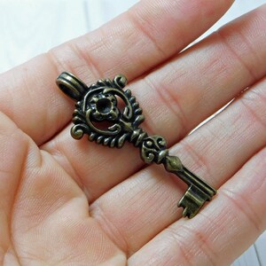 Metal Charms Skeleton Key Key Pendant Key Charm Boho Pendant Bronze Pendant Victorian Key 46x19mm B763 image 4