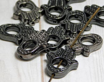 Hamsa Charm - Hamsa Hand - Hamsa Beads - Gunmetal Beads - Hamsa Bead Frame - Hand of Fatima - 10pcs - 16x13mm - (B858)