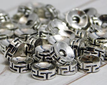 Rondelle Spacer Beads - Metal Beads - Antique Silver - Silver Beads - Silver Spacers - Spacer Beads - 7x3mm - (B668)