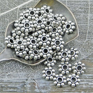 6mm Daisy Spacers - Silver Daisy Spacers - Heishi Beads - Silver Spacer Beads - Antique Silver - 6mm Spacer Beads - 100pcs - (B518)
