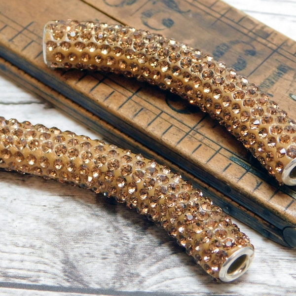 Rhinestone Tube - Pave Beads - Rhinestone Beads - Pave Tube Beads - Curved - Bracelet Connector - Tube Connector - 51x9mm - 1pc - (623)