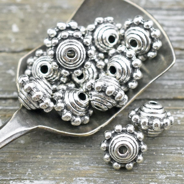 Bali Style Beads - Metal Beads - Antique Silver - Silver Beads - Rondelle Spacer - Spacer Beads - Pewter Beads - 15pcs - 7x10mm - (3215)