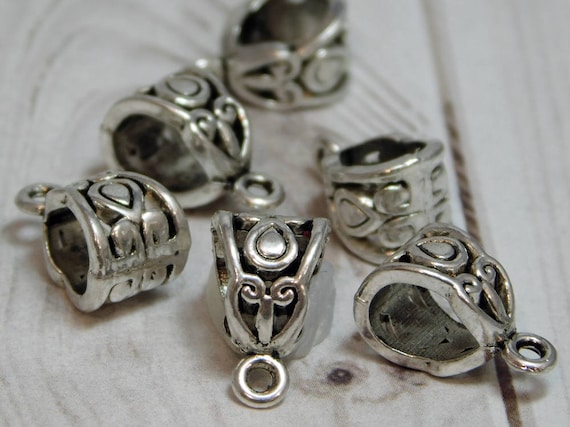 Necklace Bail - Metal Bails - Silver Bails - Bails For Jewelry - Jewelry Bail - Charm Hanger - Metal Findings - 13x8mm - 10pcs - (1852)