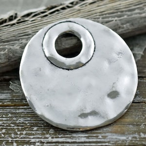 Hammered Pendant - Silver Pendants - Medallion Pendant - Metal Pendant - Boho Pendant - 48mm - (3090)
