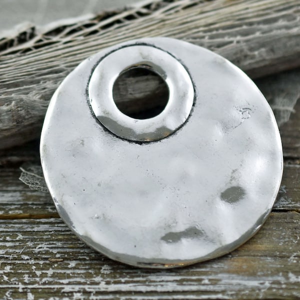 Hammered Pendant - Silver Pendants - Medallion Pendant - Metal Pendant - Boho Pendant - 48mm - (3090)