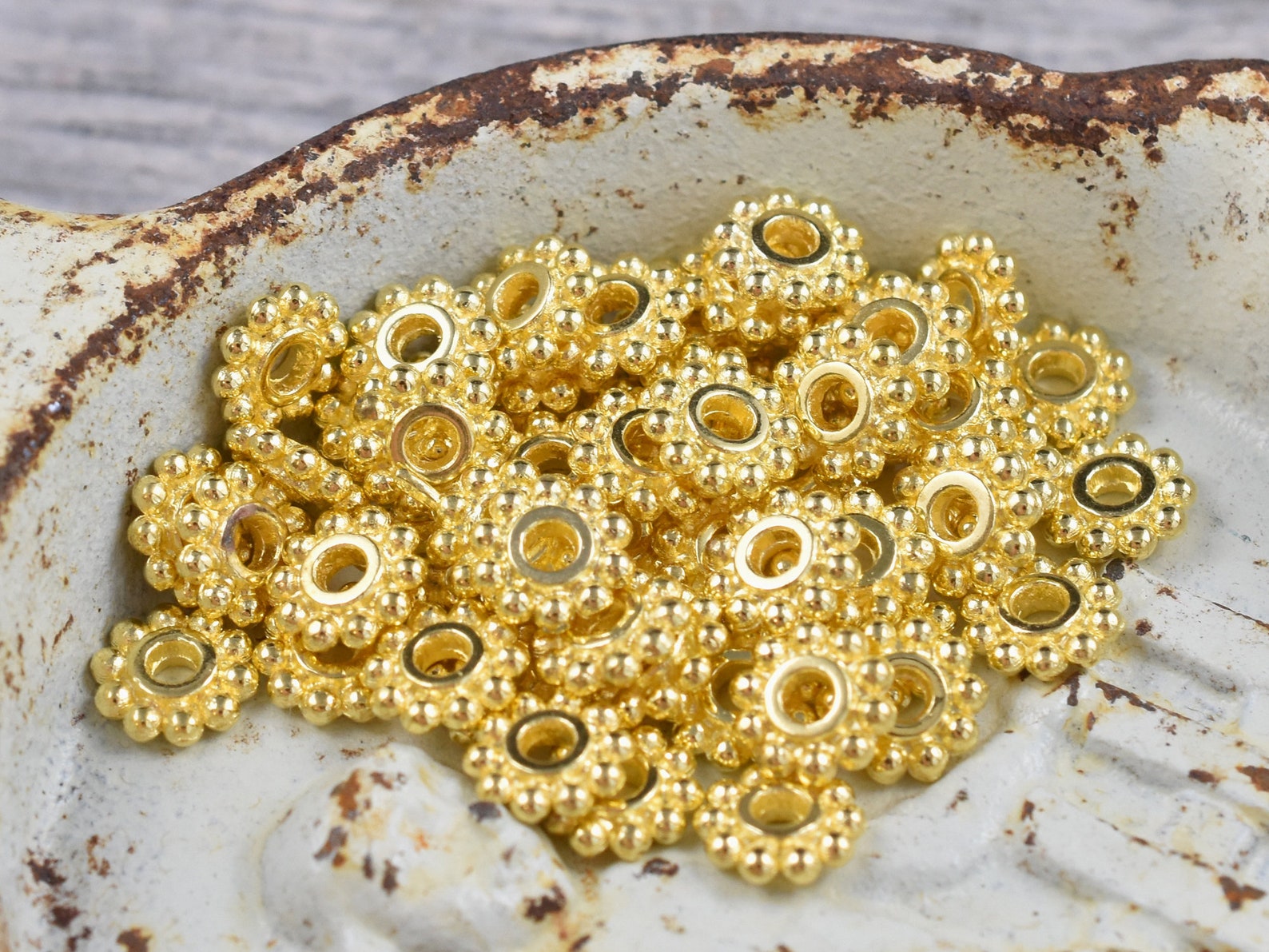 Metal Beads Daisy Spacers Gold Daisy Spacers Heishi Etsy