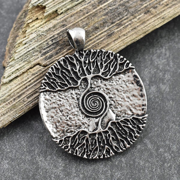 Tree of Life Pendant - Bohemian Pendant - Medallion Pendant - Silver Pendants - Boho Pendants - Round Pendant - (392)