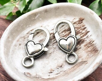 Lobster Clasp - Silver Clasp - Lobster Claw - Antique Silver Clasp - Heart Lobster Clasp - 21x12mm - 10pcs - (A474)