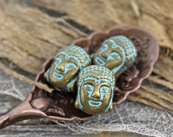 Buddha Beads - Metal Beads - Mala Beads - Patina Beads - Patina Buddha - Buddha Head Bead - 11x9mm - 20pcs - (B716)
