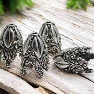 Tassel Caps - Silver Tassel Caps - DIY Tassel - Tassel End Caps - Bead Caps - 29x19mm - 2pcs - (B715)