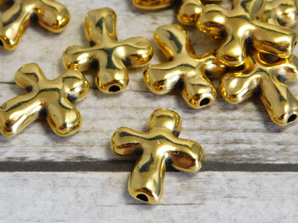 Metal Beads Cross Beads Gold Beads Gold Cross Bead Etsy