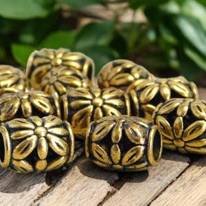 Metal Beads - Drum Beads - Barrel Beads - Large Hole Beads - Gold Beads - Antique Gold Beads - 20pcs - 10x8mm - (716)