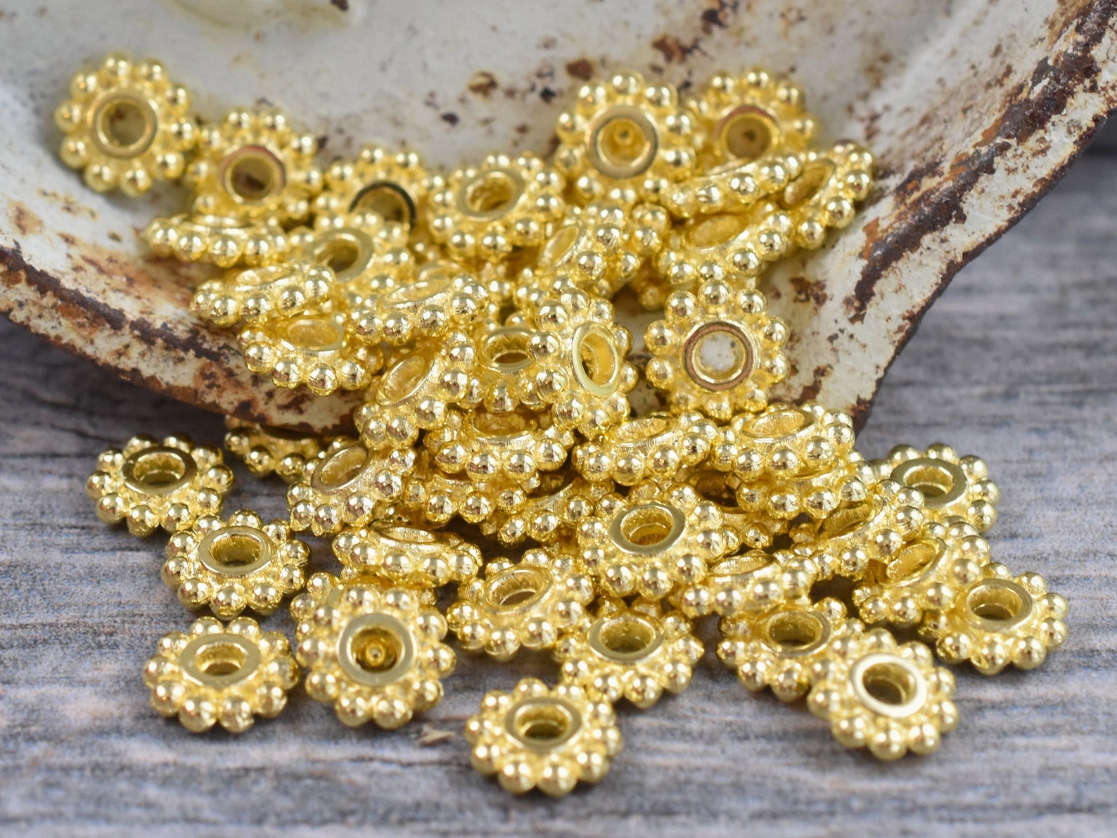 Metal Beads Daisy Spacers Gold Daisy Spacers Heishi Etsy
