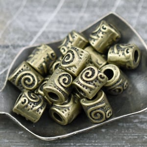 Antique Bronze Beads - Metal Beads - Large Hole Beads - Barrel Beads - Bronze Spacer Beads - Spiral Beads - 7x6mm - 50pcs - (B806)