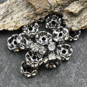 Rhinestone Rondelles Rhinestone Spacers Gunmetal Spacer Beads Rhinestone Beads Crystal Spacers Choose Your Own Size image 2