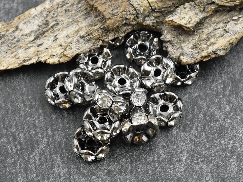 Rhinestone Rondelles Rhinestone Spacers Gunmetal Spacer Beads Rhinestone Beads Crystal Spacers Choose Your Own Size image 2