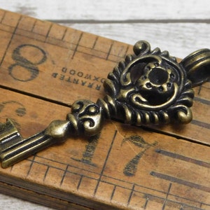 Metal Charms Skeleton Key Key Pendant Key Charm Boho Pendant Bronze Pendant Victorian Key 46x19mm B763 image 2