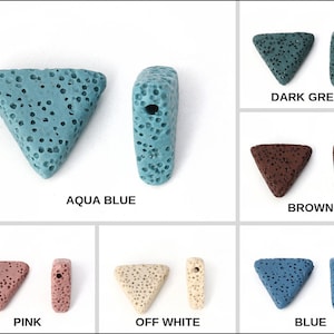 May include: Assortment of triangle-shaped lava rock beads in various colors, including aqua blue, dark green, brown, pink, off white, and blue.