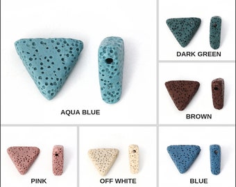 May include: Assortment of triangle-shaped lava rock beads in various colors, including aqua blue, dark green, brown, pink, off white, and blue.