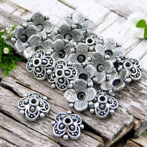 Bead Caps - End Caps - 10mm Bead Caps - Silver Bead Caps - Metal Bead Caps - Silver Caps - 100pcs - (1508)