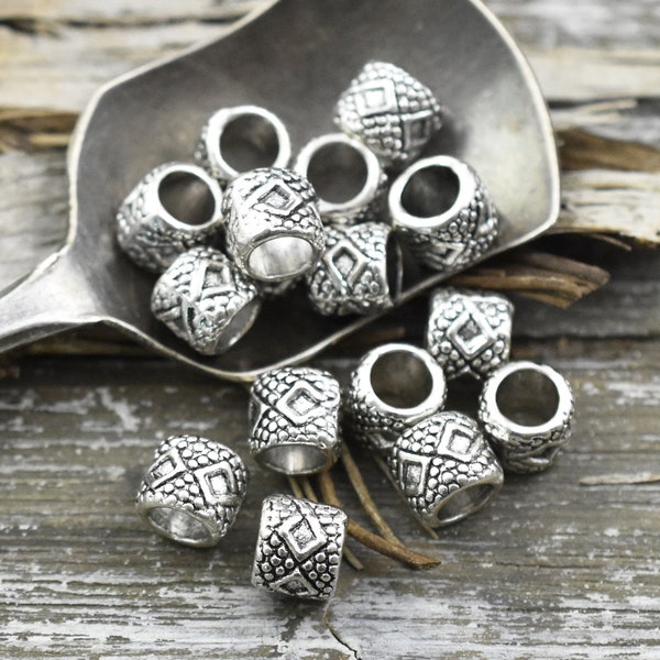 Metal Beads - Large Hole Beads - Silver Beads - Silver Spacers - Antique Silver - Metal Beads - 4mm Hole Beads - 6x7mm - 20pcs (3570)