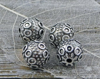 2 Large Silver Beads Spacers Metal Jewelry Making Supplies Antique Focal  Beads 