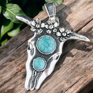 Bohemian Pendant - Cow Pendant - Bull Pendant - Boho Pendant -Metal Pendant - Silver Pendant -  Tau Cow - 68x58mm - (4803)