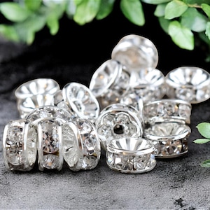 Silver Rhinestone Beads - Rhinestone Spacers - Rhinestone Rondelle - Silver Spacers - Pave Beads - Choose Your Own Size