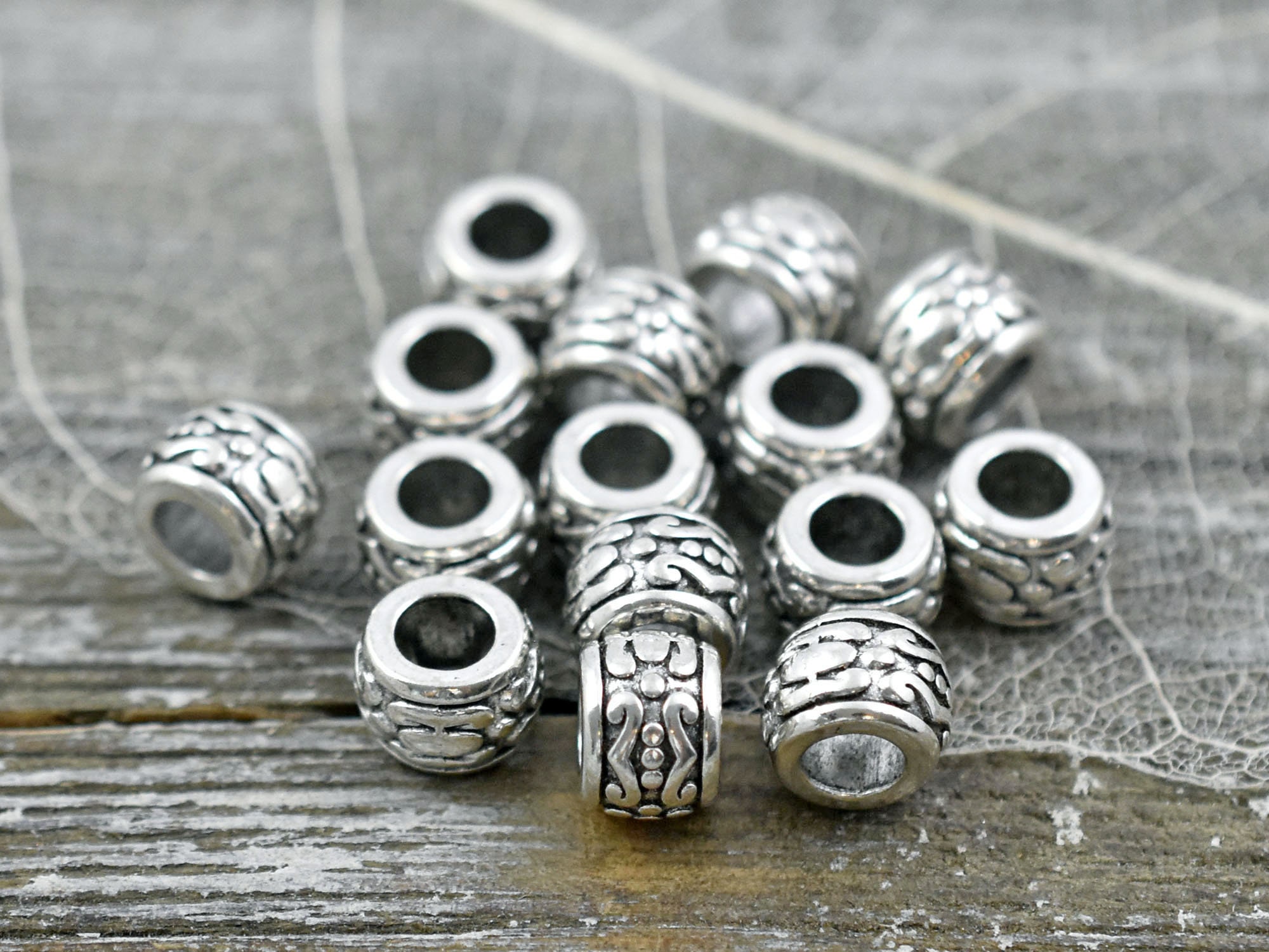 Metal Spacers Large Hole Beads Silver Beads Silver Spacers Antique Silver  Metal Beads Drum Beads 20pcs 934 