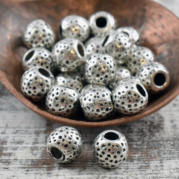 Metal Beads - Large Hole Beads - Spacer Beads - 7mm Spacer Bead - Silver Spacers - Metal Spacers - 20pcs - (5117)