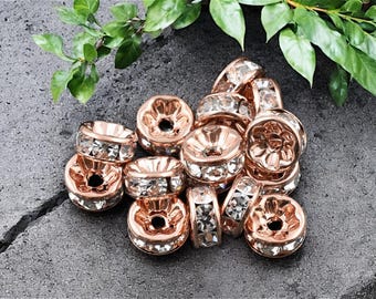 Rhinestone Rondelles - Rose Gold Beads - Rhinestone Spacers - Spacer Beads - Rhinestone Beads - Choose Your Size