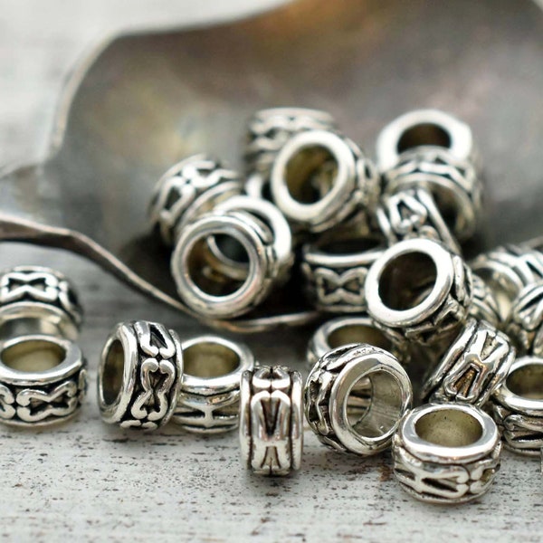 Large Hole - Spacer Beads - Metal Spacers - Silver Spacer Beads - Silver Spacers - Metal Beads -  7x4mm