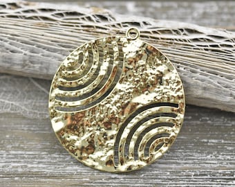 Metal Pendant - Gold Pendant - Bohemian Pendant - Hammered Pendant - 43x40mm - 5pcs - (360)