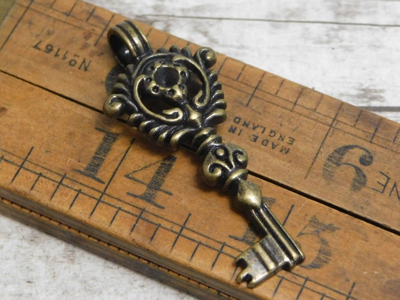 Metal Charms Skeleton Key Key Pendant Key Charm Boho Pendant Bronze Pendant Victorian Key 46x19mm B763 image 3