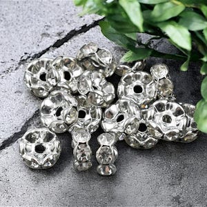 Rhinestone Beads - Rhinestone Rondelle - Silver Spacers - Rhinestone Spacers - Wavy Edge - 25pcs - Choose Your Own Size
