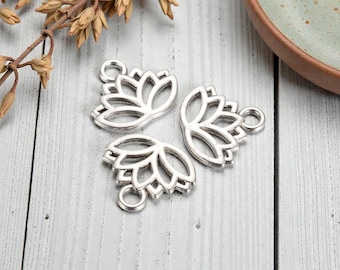 Lotus Flower Charm - Metal Charms - Silver Charms - Yoga Charms - Floral Charms - 15x17mm - 10pcs - (5645)