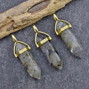 Gemstone Point Pendant - Hexagon Pendant - Labradorite Pendant - 40mm - (6075)