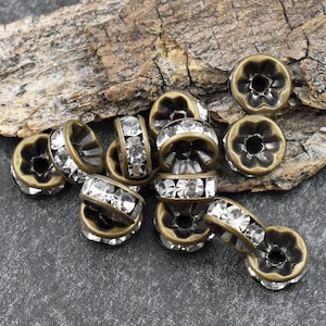 Rhinestone Rondelles - Antique Bronze - Bronze Rhinestone Spacers - Bronze Spacers - Rhinestone Beads - Choose Your Own Size