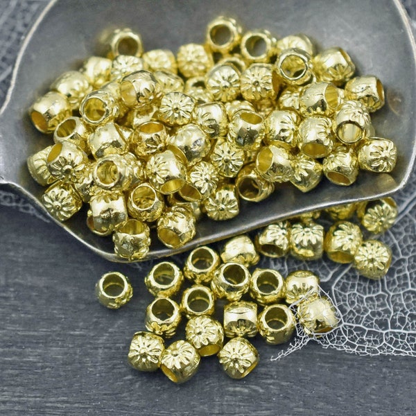 Gold Spacer Beads - Gold Spacers - Barrel Beads - Flower Spacers - 3mm Spacers - Metal Beads - Choose Your Qty