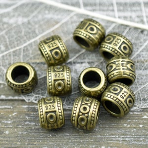 Large Hole Beads - Metal Beads - Antique Bronze Beads - Drum Beads - 5mm Hole Beads - 9x7mm - 20pcs - (B244)