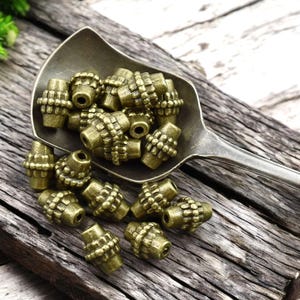 Metal Beads - Bronze Beads - Bronze Spacers - Bronze Spacer Beads - Antique Bronze - Bronze Bicone Beads - 50pcs -  8x10mm - (4769)