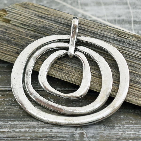 Floating Ring Pendant - Silver Pendants - Bohemian Pendant - Medallion Pendant - Large Pendants - Metal Pendant - 56x60mm - (6103)