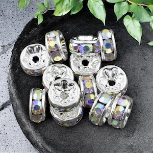 Rhinestone Rondelle - Silver Spacer Bead - Rhinestone Beads - Crystal Spacers - Rhinestone Spacers - Choose Your Size
