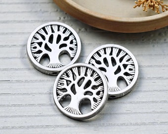 Tree Of Life Beads - Metal Beads - Silver Spacers - Spacer Beads - Antique Silver - Silver Beads - Tree Beads - 10pcs - 18mm - (3578)