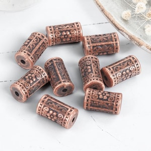Metal Beads - Antique Copper Beads - Drum Beads - Barrel Beads - Tibetan Beads - Focal Beads - Pendant Beads - 17x10mm - 4pcs (2829)