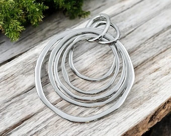Bohemian Pendant - Medallion Pendant - Floating Ring Pendant - Silver Pendants - Large Pendants - Metal Pendant - (3746)