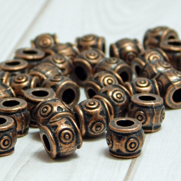 Metal Beads - Large Hole Beads - Barrel Beads - Spacer Beads - Copper Beads - Pewter Beads - 7x6mm - 15pcs - (1425)