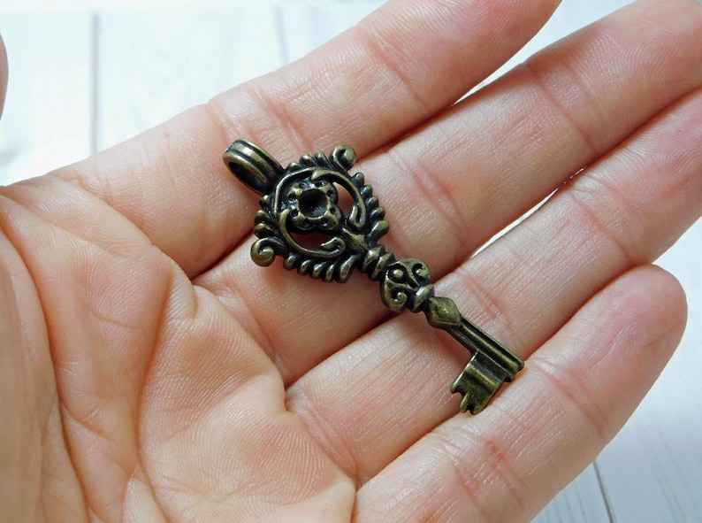 Metal Charms Skeleton Key Key Pendant Key Charm Boho Pendant Bronze Pendant Victorian Key 46x19mm B763 image 4