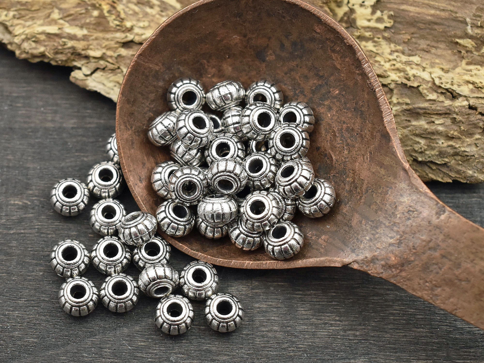 100g Silver Tibetan Beads Sterling Beads Silver Spacer Beads with Hole  Metal Bead Caps Antique Silver Beads Spacers Craft for Bracelets Crafts