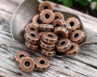 Metal Beads - Washer Beads - Antique Copper Beads - Copper Spacers - Spacer Beads - 50pcs - 8x3mm - (B272)